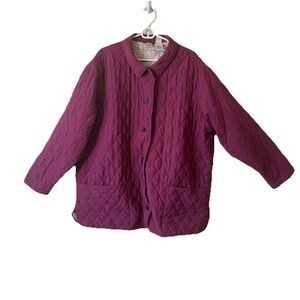 L.L.Bean Quilted Barn Jacket Women's 3X Berry Magenta Button Front Coat